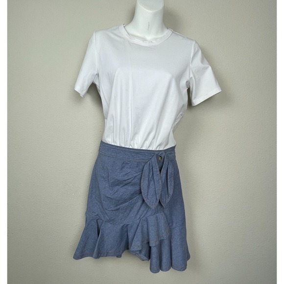 Veronica Beard Jeans Bari Dress Women's Sz XS Denim Ruffle Skirt Tie Waist - Picture 1 of 7